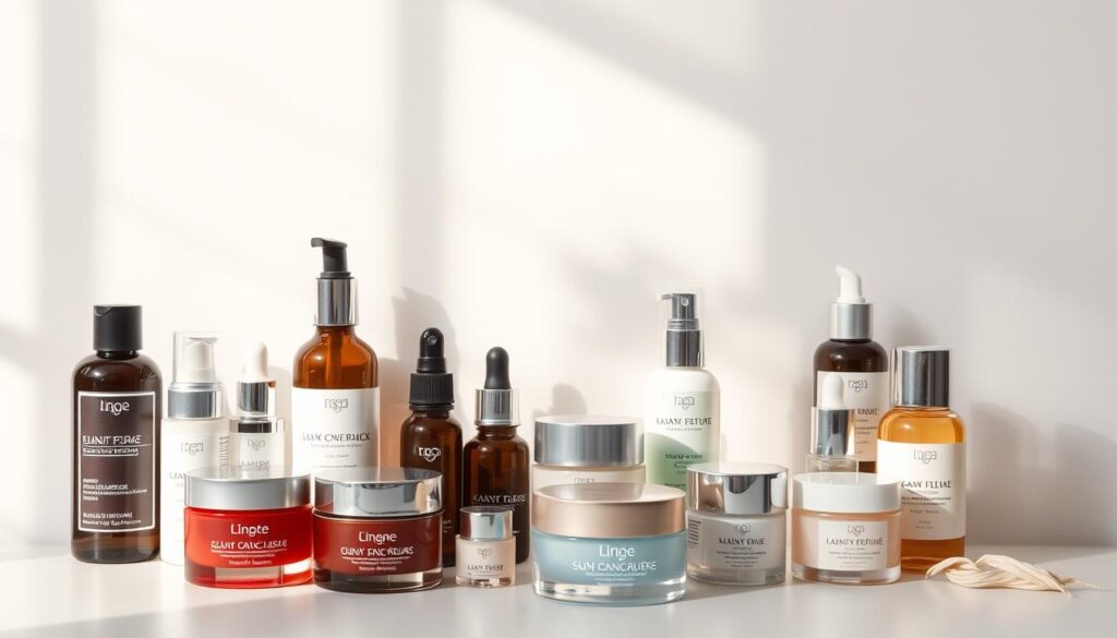 Skin care products in a well-lit, minimalist composition. Diverse assortment of moisturizers, serums, cleansers, and masks displayed on a clean white background. Natural lighting from the side casts warm shadows, highlighting the textures and packaging details. The products are arranged in an organic, asymmetrical layout, creating a sense of balance and harmony. The overall mood is one of simplicity, sophistication, and the inherent beauty of the skin care items. A high-quality, professional-grade photographic style that effectively showcases the "Rodzaje produktów do pielęgnacji skóry".