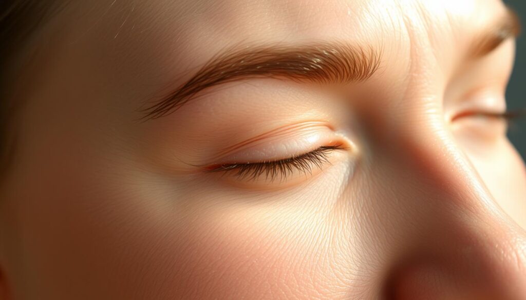A close-up shot of a woman's hydrated, youthful skin with a luminous, supple texture. The epidermis appears smooth and elastic, gently reflecting the light. Delicate wrinkles are minimized, creating a healthy, radiant complexion. The skin's surface has a subtle, dewy sheen, suggesting optimal moisture levels. Soft, diffused lighting emphasizes the skin's natural glow, highlighting its resilience and vitality. The image conveys a sense of plumpness and vibrance, visually representing the impact of proper hydration on skin health and elasticity.
