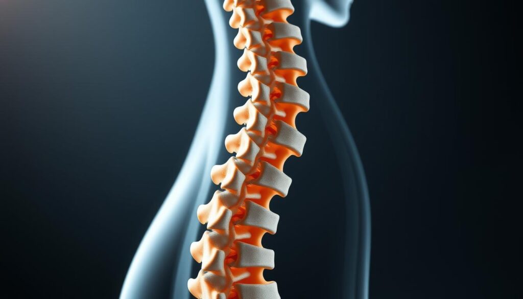 A detailed 3D anatomical illustration of a healthy human spine, showcasing its natural curvature and the intricate interconnection of vertebrae, discs, and supporting structures. The rendering emphasizes the spine's flexibility and resilience, captured in a serene, well-lit environment that highlights the delicate balance and harmony of the spinal column. The image conveys a sense of calmness and wellness, inviting the viewer to appreciate the importance of maintaining a healthy spine through proper posture and movement.