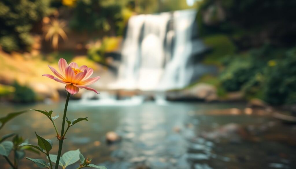 A serene, harmonious scene depicting the delicate balance of hormones. In the foreground, a vibrant, blooming flower symbolizes the natural beauty that emerges from hormonal equilibrium. The middle ground features a cascading waterfall, its gentle flow representing the soothing rhythm of the body's hormonal systems. In the background, a lush, verdant landscape stretches out, conveying the holistic wellness that arises from hormonal balance. Warm, diffused lighting bathes the scene, creating a soft, inviting atmosphere. Captured through a wide-angle lens, the composition emphasizes the interconnectedness and wholeness of this hormonal harmony.