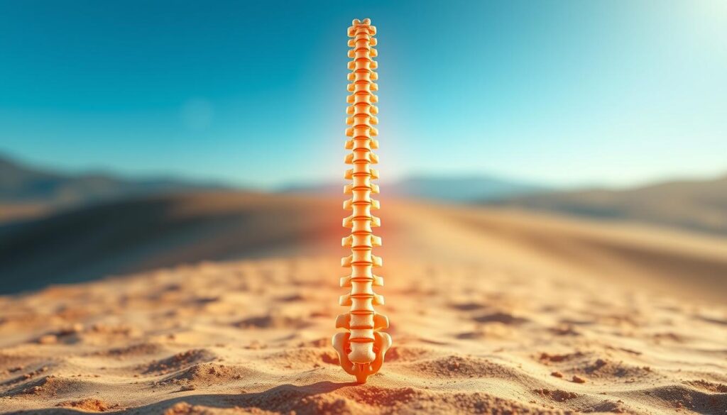 A vibrant, anatomically-accurate visual representation of a healthy human spine in a serene, well-lit setting. The spine is positioned centrally, with vertebrae and discs clearly visible, showcasing their intricate structure and the importance of spinal health. The image exudes a sense of balance, strength, and resilience, capturing the essence of a strong, well-functioning backbone. Soft, natural lighting enhances the details, while a calming, earthy background emphasizes the spine's organic, integral role in the human body. The overall composition conveys the pivotal significance of spinal well-being and the need to prioritize its care.